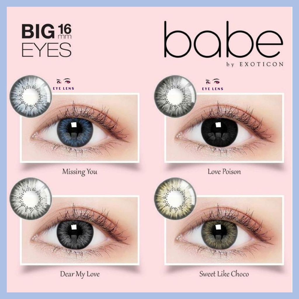 SOFTLENS X2 BABE NORMAL &amp; MINUS -0.50 sd -3.00 FREE LENSCASE DIA 16 MM BIG EYES BY EXOTICON / Softlen Soflen Soflens