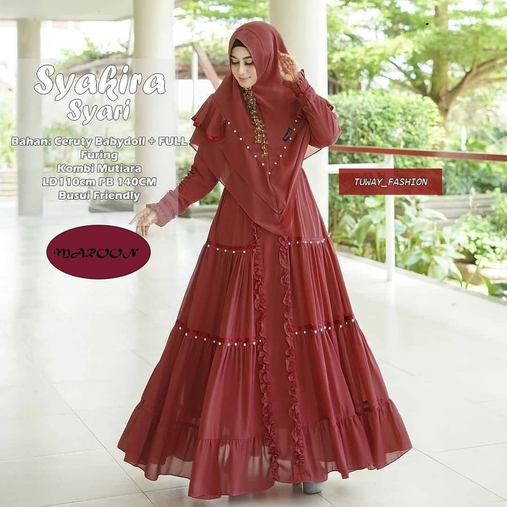 SYAKIRA Gamis SYARI Set Khimar / Gamis Syari Wanita Terbaru / Gamis Syari Free Hijab / Gamis Ceruty 