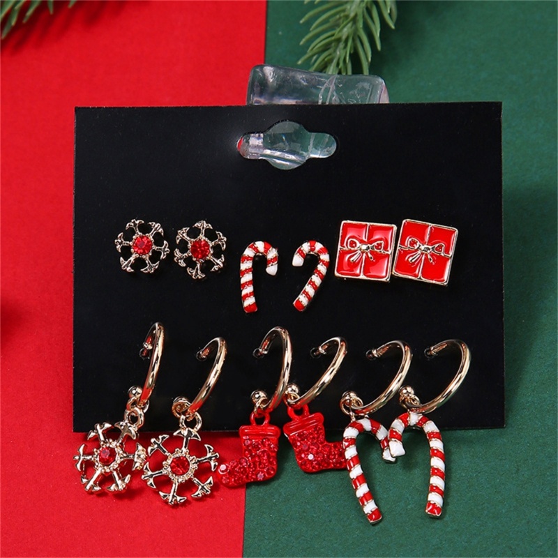 Set Anting Desain Snowflake Stocking Tema Natal