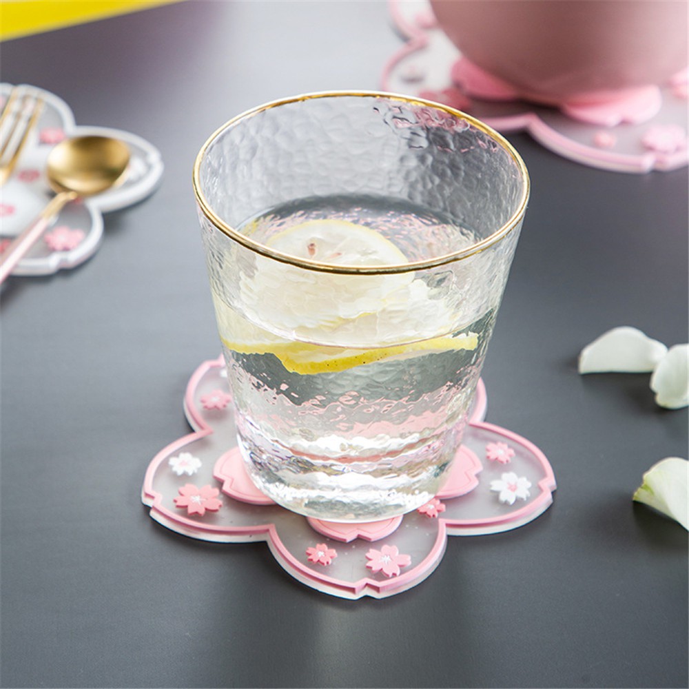 【COD Tangding】Home Cherry Blossom Coasters Soft Glue Coasters Thermal Insulation Mats Household Anti-scalding Bowls Mats