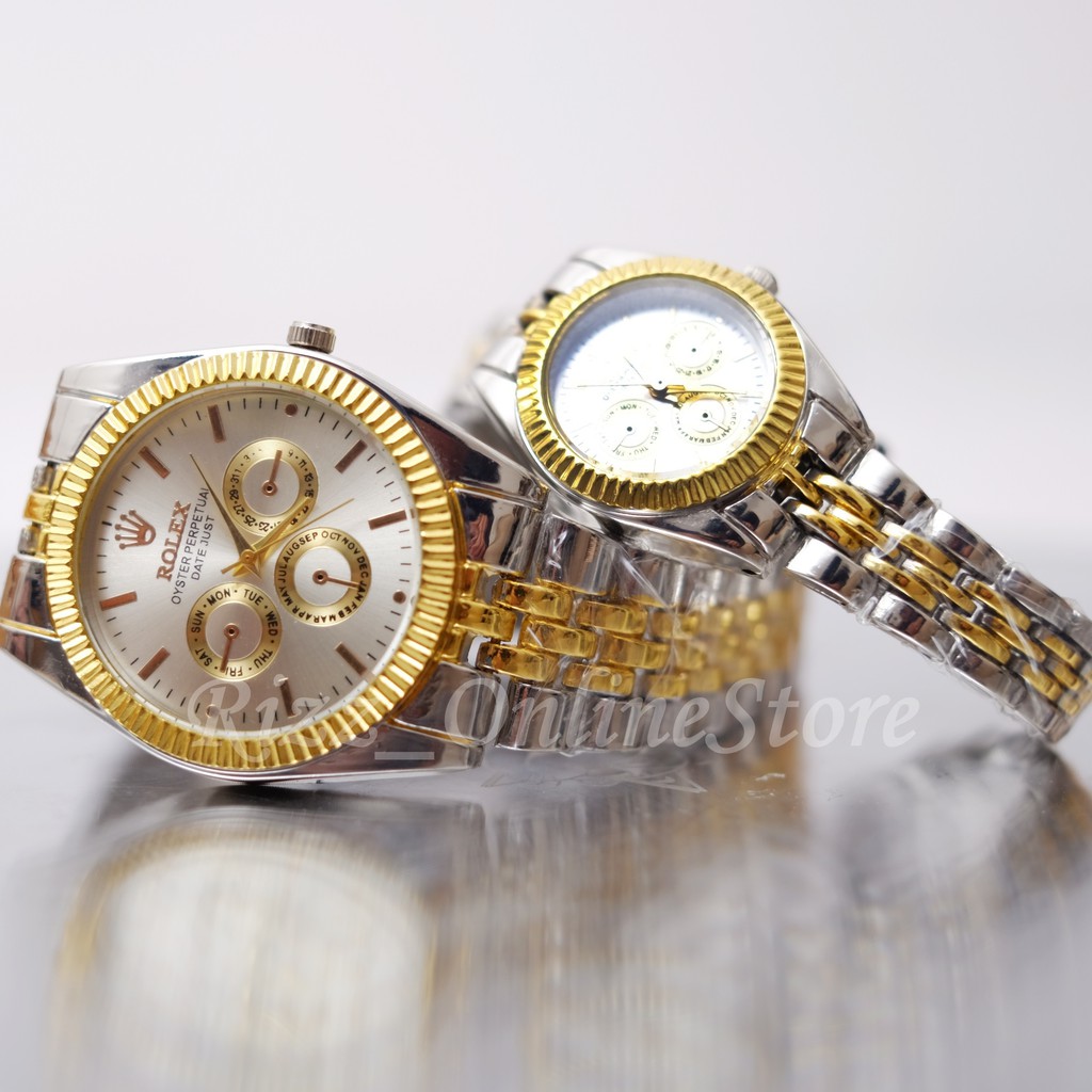 GRATIS BOX DAN BATRE Jam Tangan Couple Pasangan | Jam Tangan Kapel Anti Air Silver Gold Rantai
