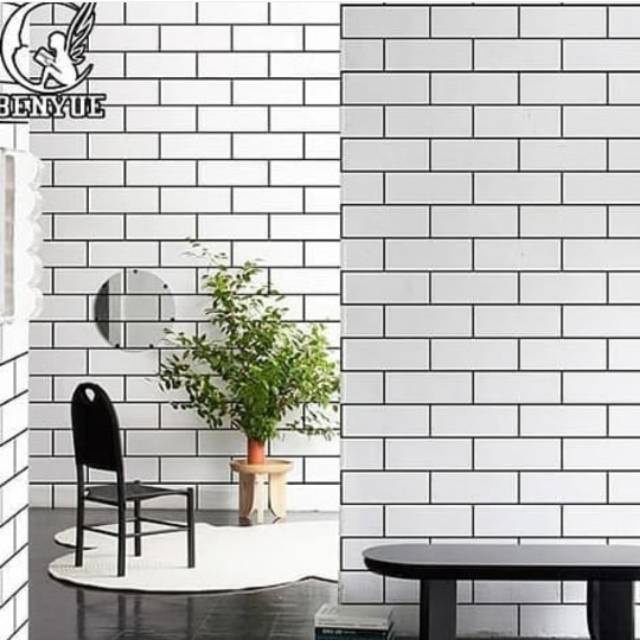 Wallpaper Dinding BATA KERAMIK PUTIH WPS794 Walpaper Stiker Dekorasi Rumah Cafe Kantor Tembok Kamar 
