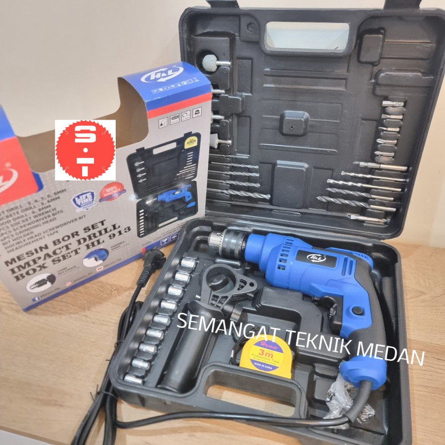 HL913 PAKET MESIN BOR LISTRIK IMPACT BETON DRILL SET 13MM H&L HL 913