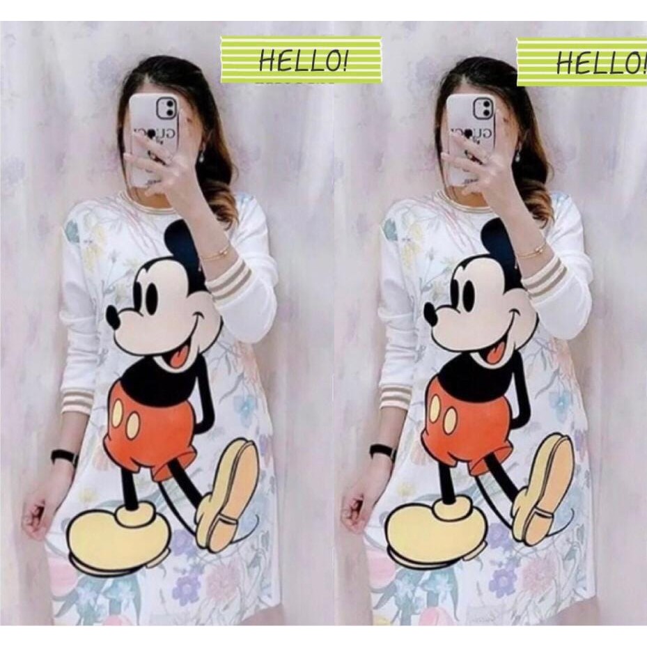 TUNIK MICKEY MOUSE / TUNIK FASHION WANITA BAHAN SCUBA IMPORT TEBAL