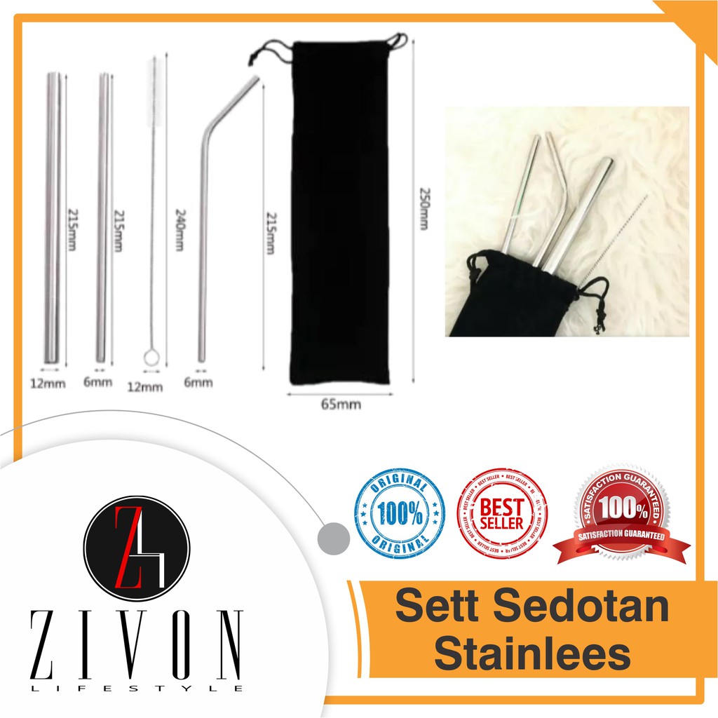  Sedotan  Stainless  Steel Set 5in1 Stainless  Straw Pouch 