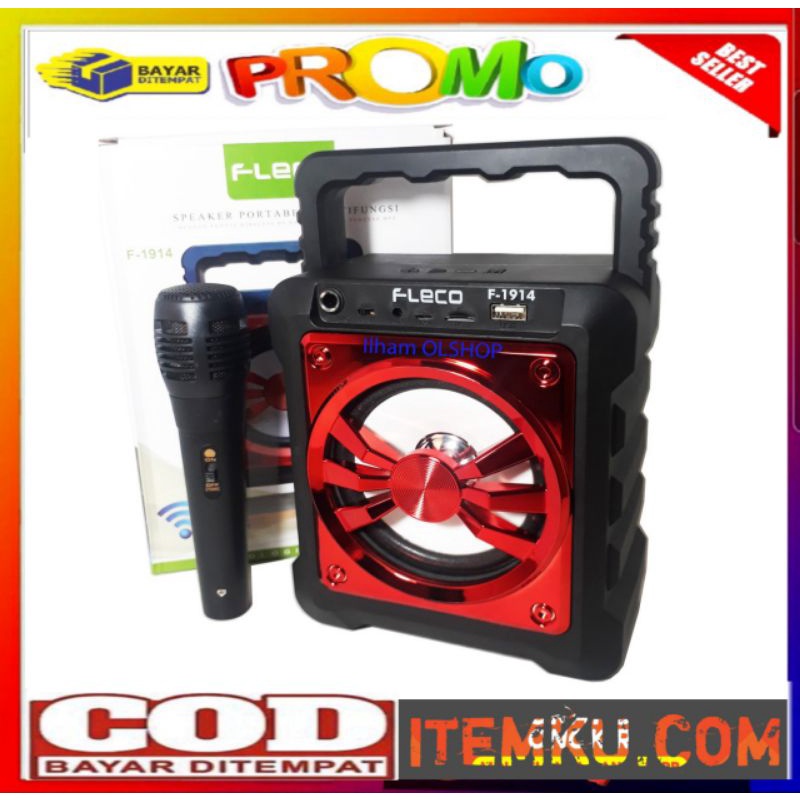 ✅promo speaker portable fleco f1914 multifungsi +senter radio fm -speaker karaoke bonus mkrofon-spea