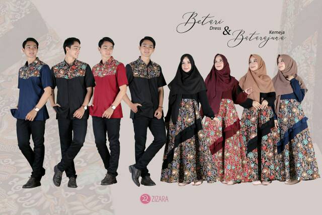 Betari dan Batarajuna Couple Set Zizara Kemeja Batik Zizara Kemeja Kombinasi Batik dan Polos Koko Ba