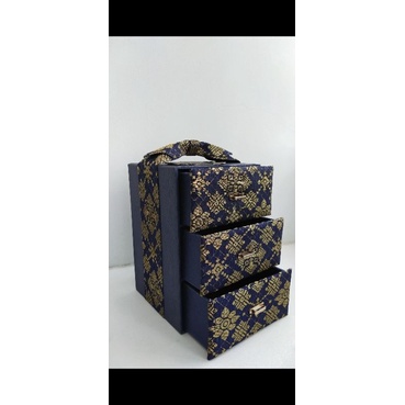 BOX SAJA Box Kue Kering 2 Toples 500 Gram Bahan Songket Laci Premium Hardbox Edisi Lebaran Idul Fitri Parsel Hampers Ramadan Kado