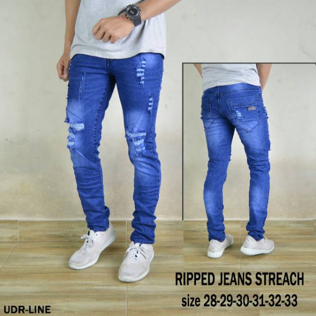 Celana jeans pria sobek lutut robek ripped destroy premium bioblitz bio blitz size 27-332 cut knee