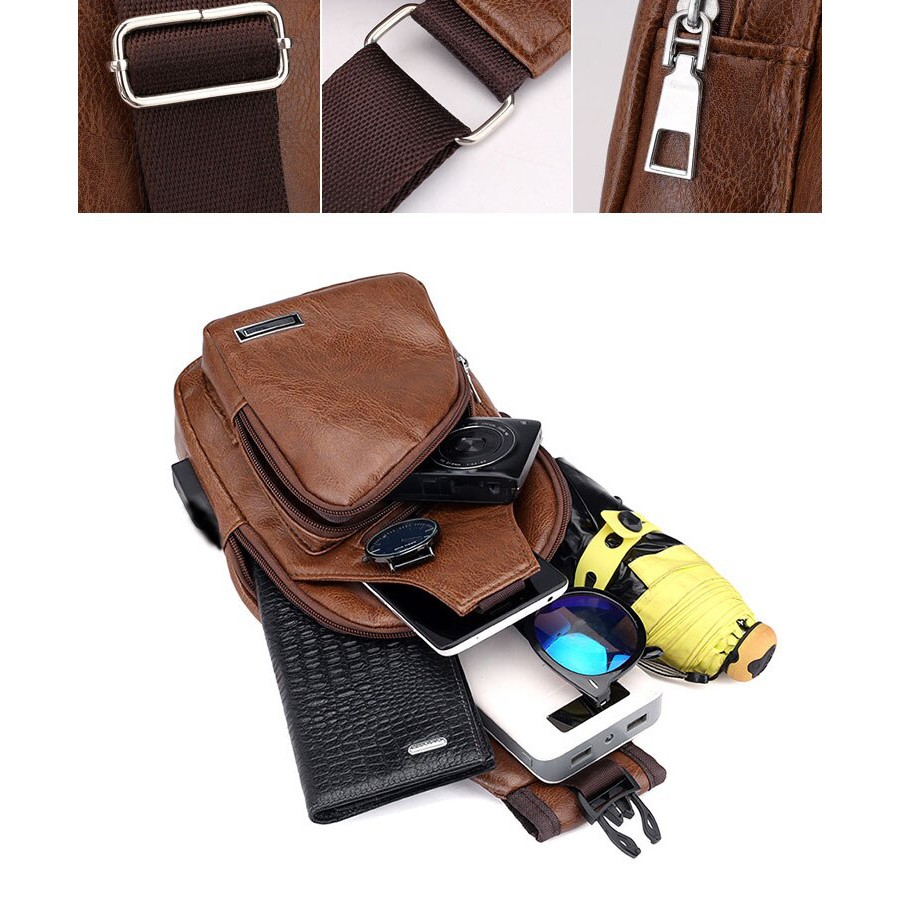 Tas Cowok Cewek Kombinasi 2 Warna Shoulder Bag Sling Handphone Bag Selempang Kulit Leather