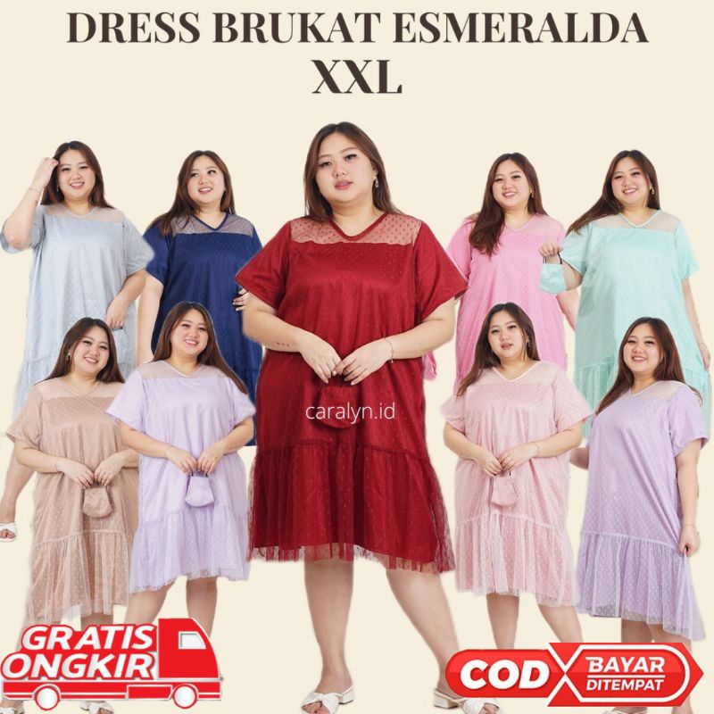 DRESS BRUKAT JUMBO BIGSIZE PARTY DRESS KOREAN STYLE ESMERALDA