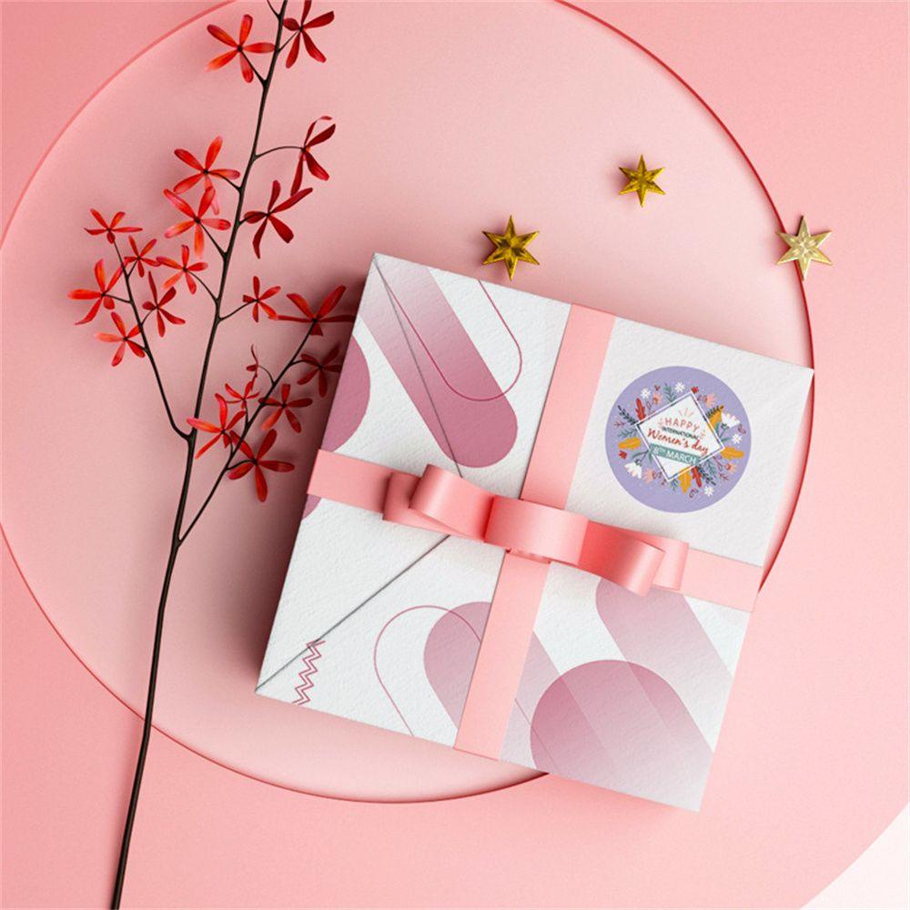 Solighter 500pcs/roll Stiker Hari Wanita Scrapbooking Bulat Wanita Gift Box Label Sealing Sticker