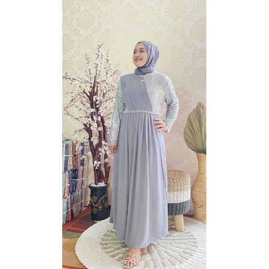 dress sabrina dan mutiara brokat full ori by mercy collection gamis muslim pesta hajatan mewah