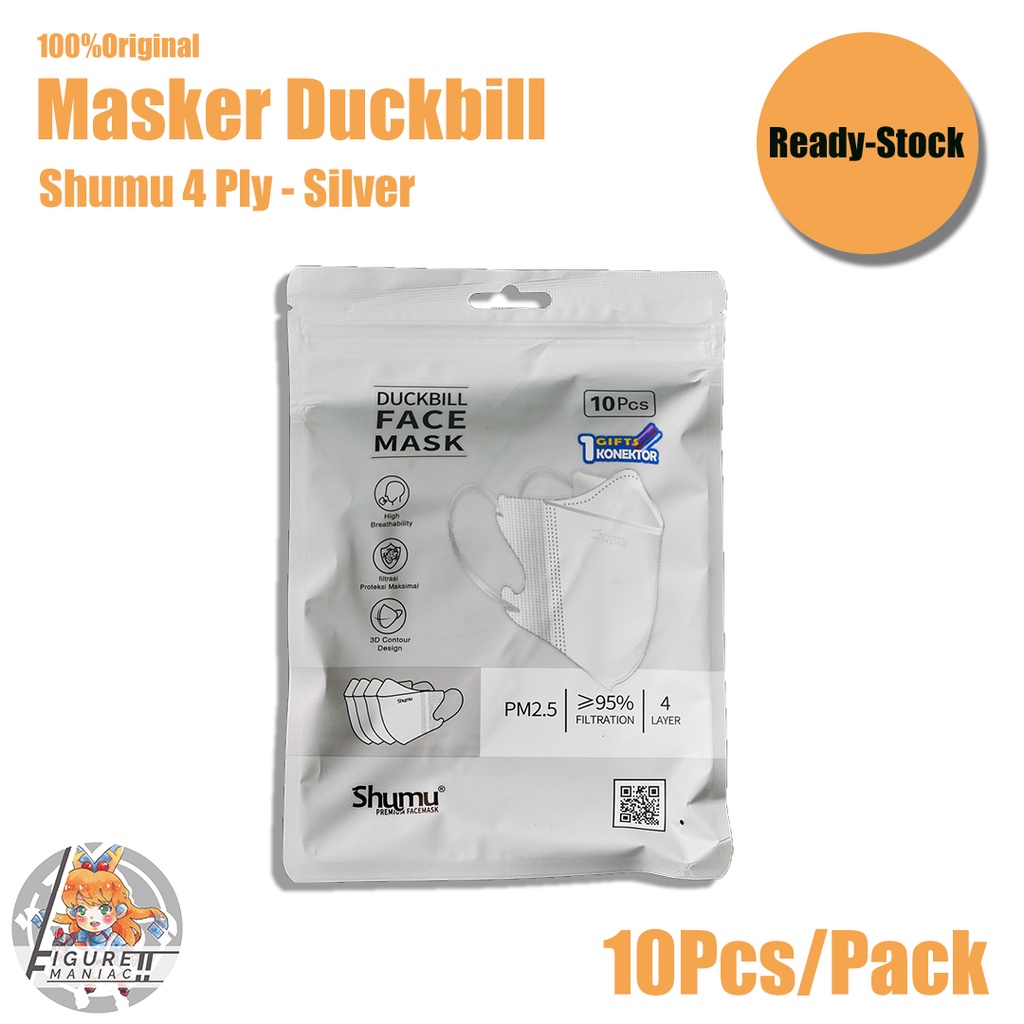 Masker Duckbill SHUMU 4 PLY emboss Original Pack isi 10 Warna Putih