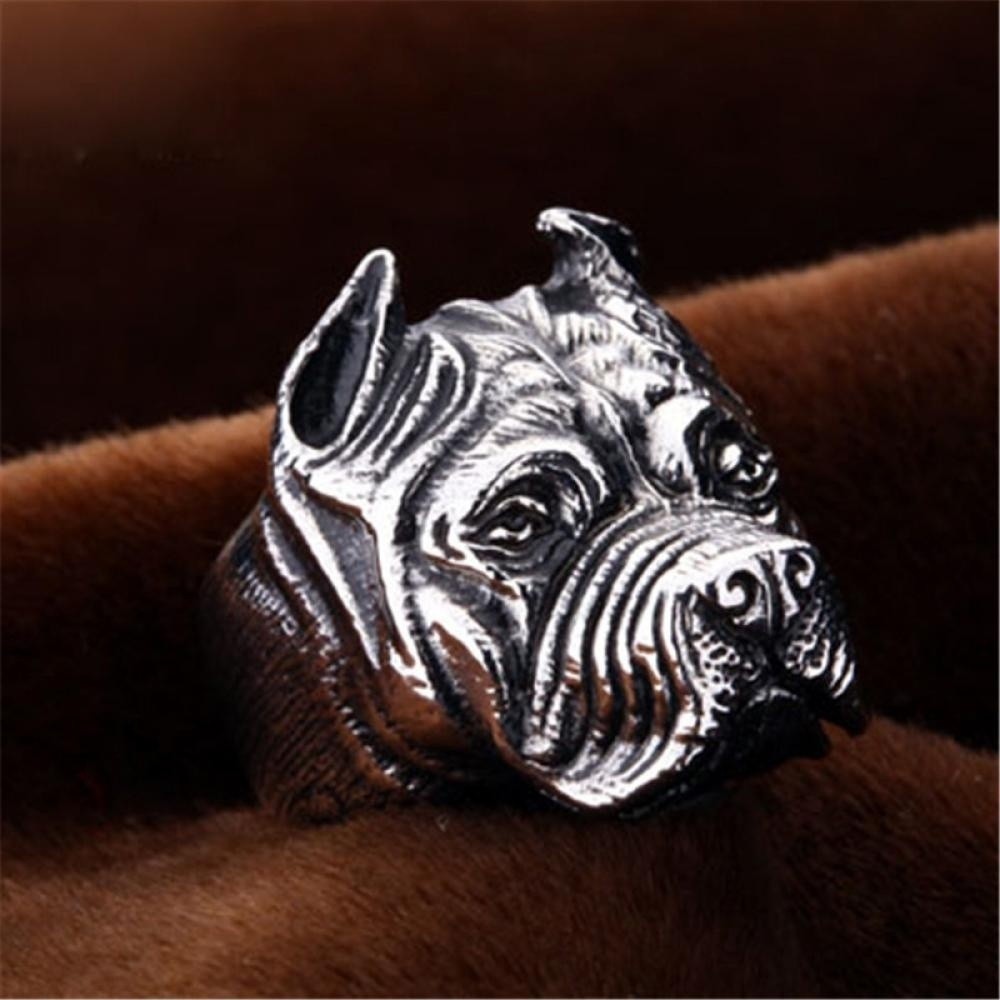 SEUSUK  Perhiasan Cincin Punk Vintage Desain Anjing Pitbull Warna Silver untuk Pria