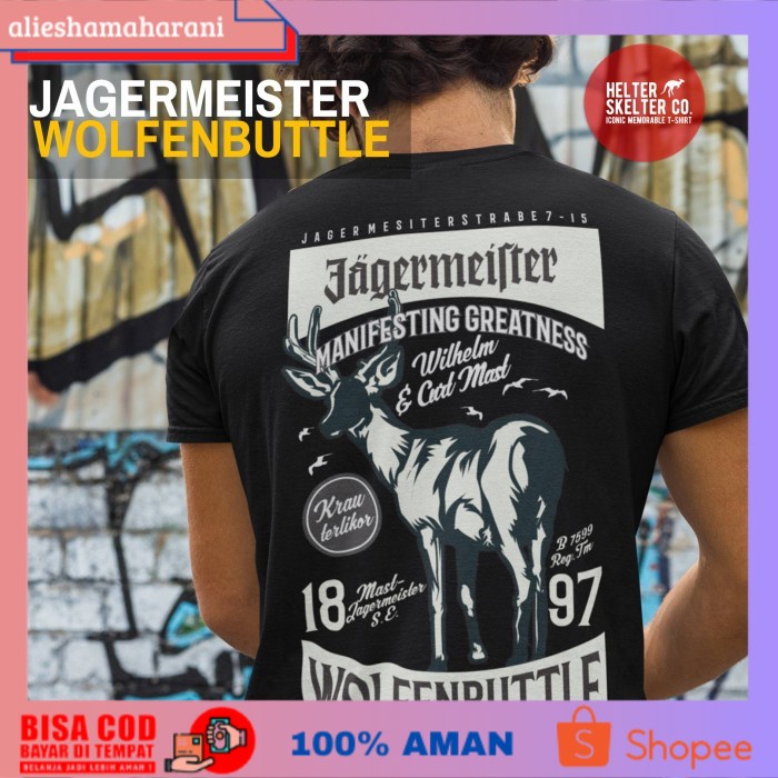(COD MURAH) Kaos Pria Jagermeister Distro Original Whiskey Black Vintage Retro - XL