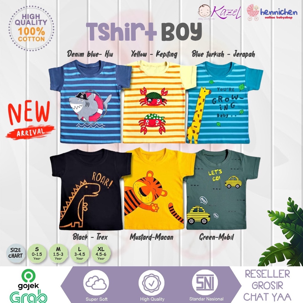 KAZEL TSHIRT MOTIF BOY 1-6 tahun premium unisex edition 100 % katun