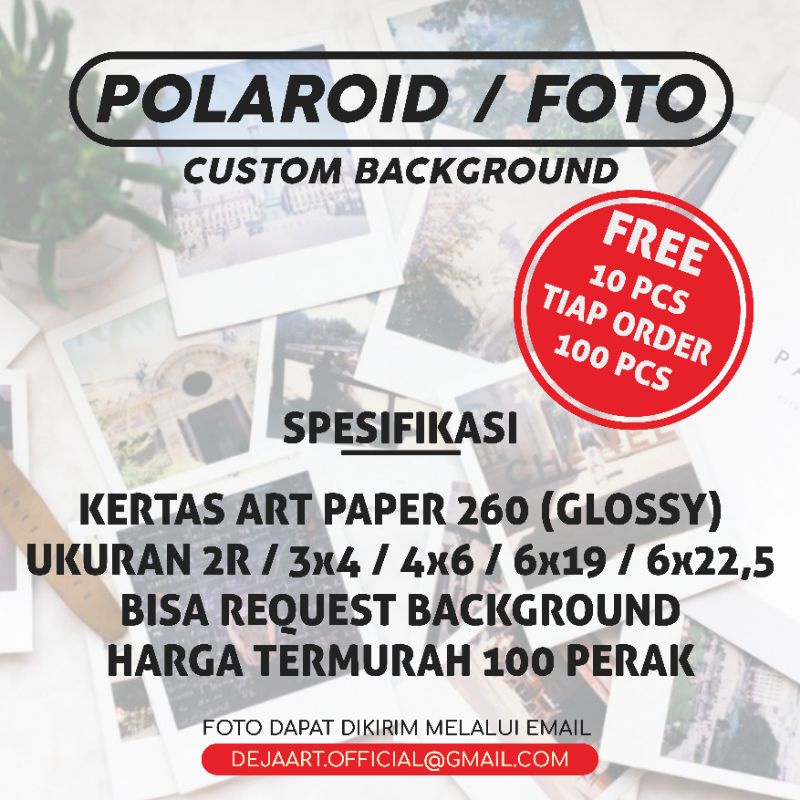 

Foto Polaroid Custom 2R / 3x4 / 4x6 / 6x19 / 6x22,5 Glossy Kertas Tebal Bisa Request Background Free 10 Foto