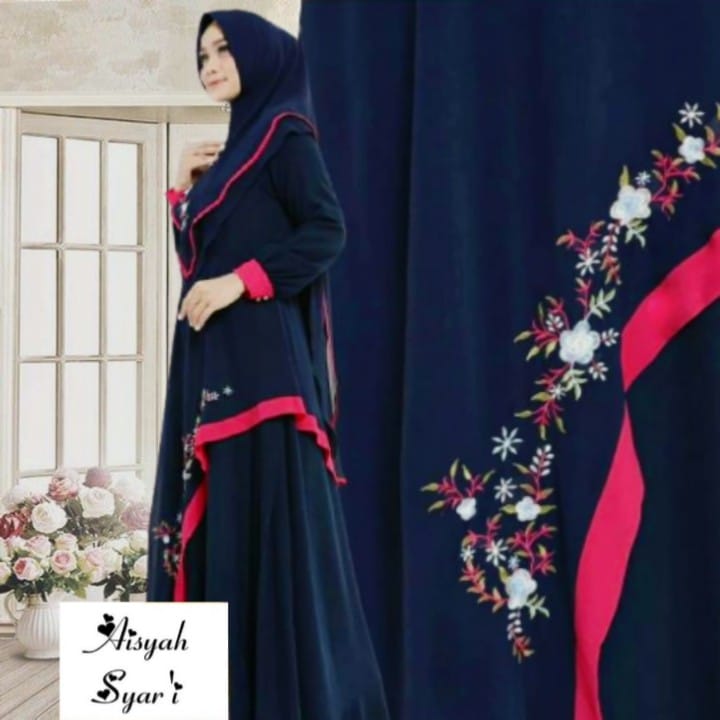 Baju Gamis Wanita Terbaru Dress Aisyah Syari Set Khimar Brokat OR Bordir Bordel Premium
