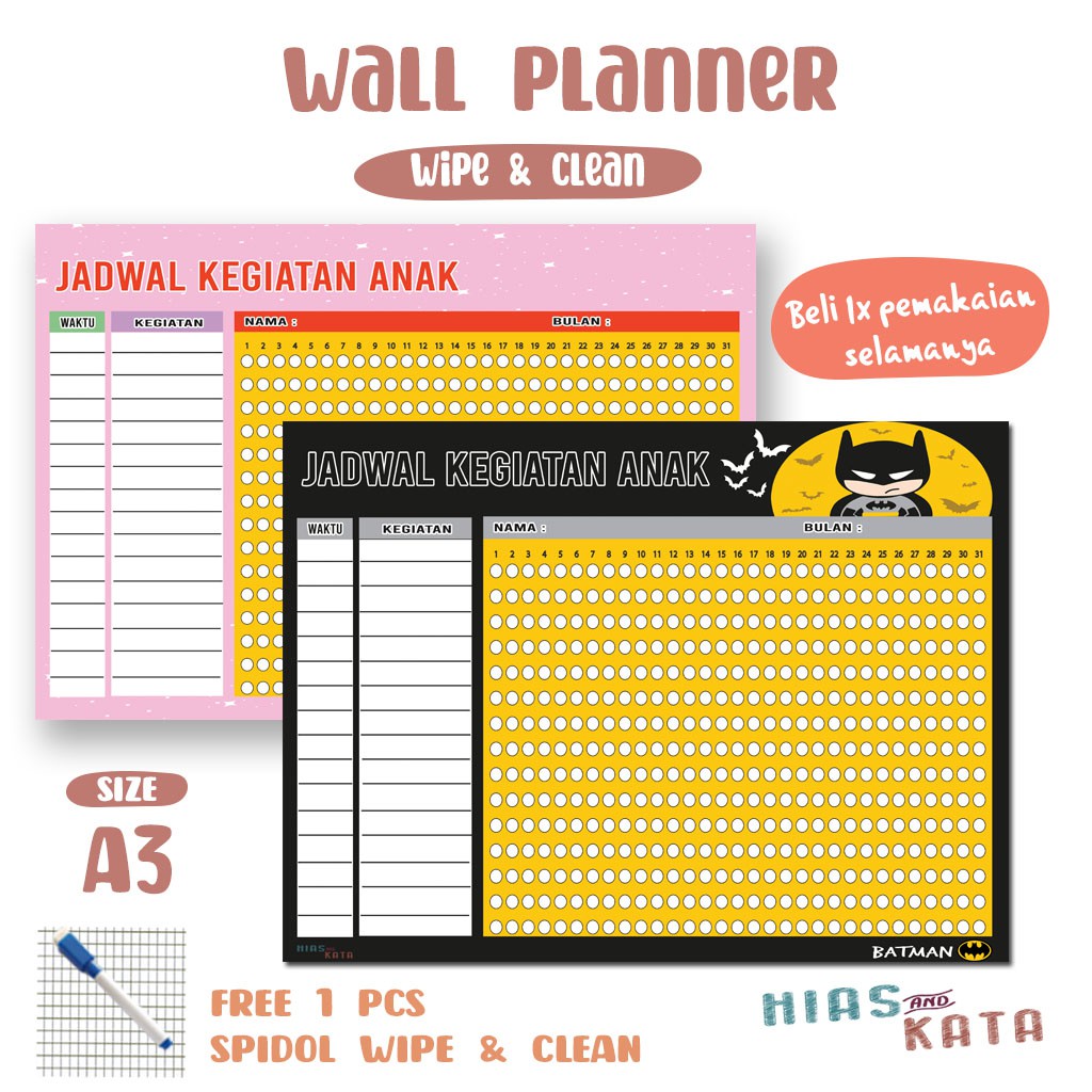 

Wall planner jadwal kegiatan anak harian bisa tulis hapus