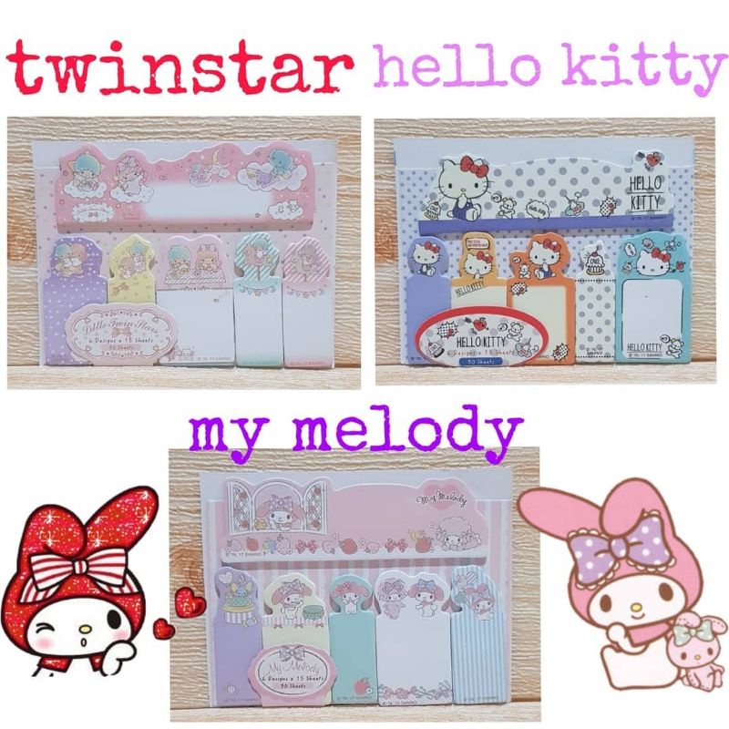 

sticky notes hello kitty my melody twinstar pompompurin gudetama