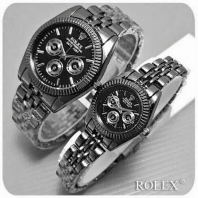 Jam Tangan Couple  Stainliss Steell Rolex Crono Off Case Black