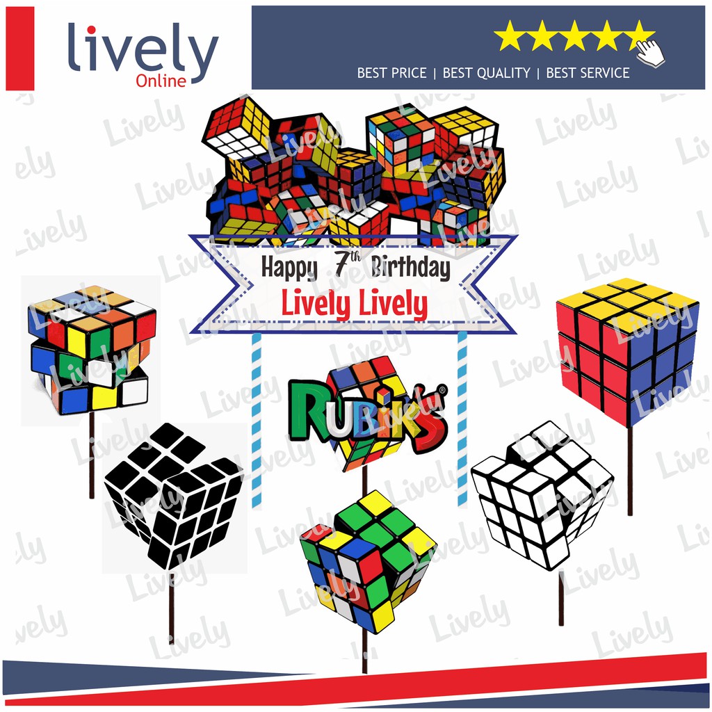 CUSTOM NAMA CAKE TOPPER KARAKTER RUBIK HIASAN KUE ULANG TAHUN HAPPY BIRTHDAY