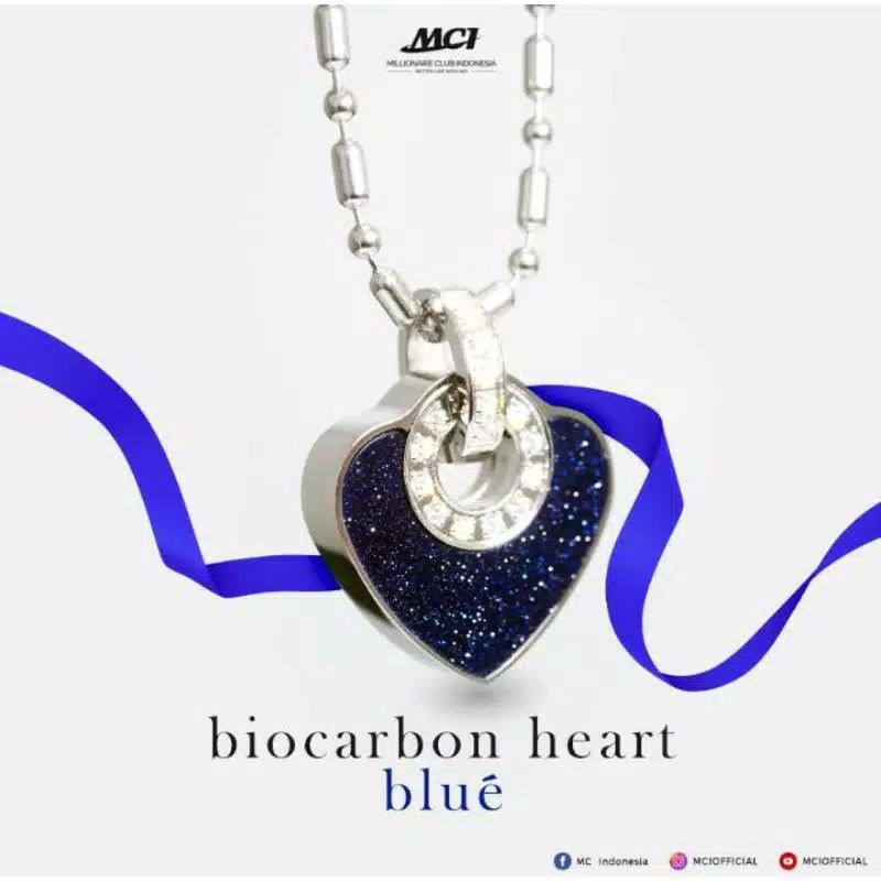Kalung Kesehatan Biocarbon Blue Heart ORI MCI MGI - PENDANT BIOCARBON BLUE HEART