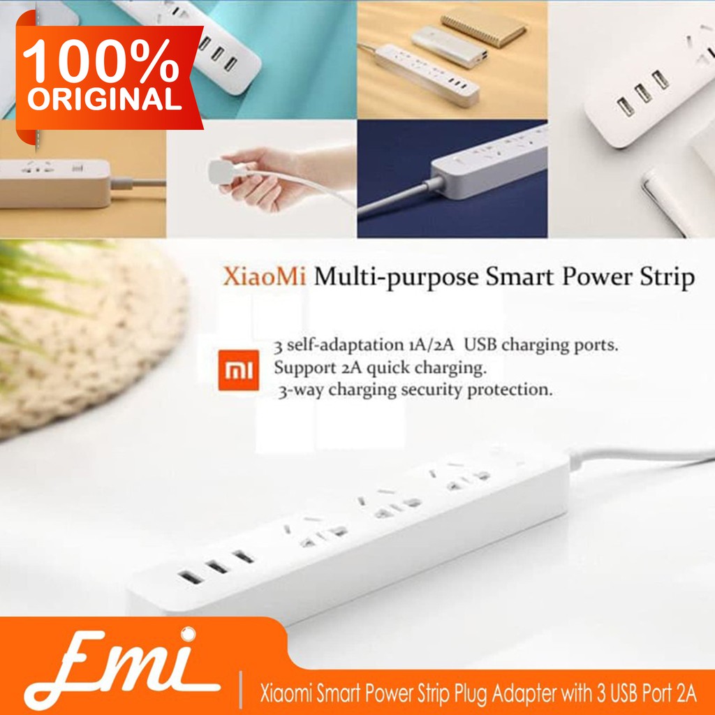 Mijia Smart Power Strip Plug Adapter with 3 USB Port 2A-Putih By EMI