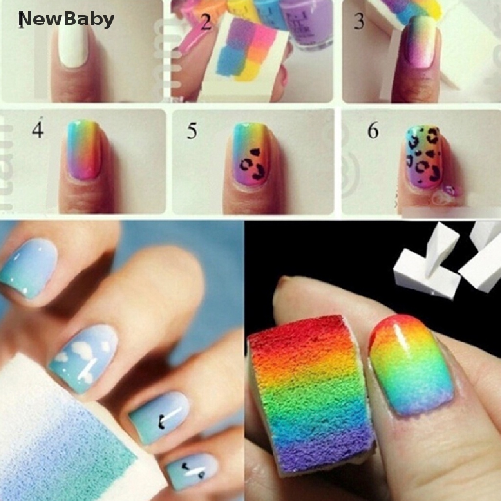 Newbaby 10pcs Spons Segitiga Warna Gradasi Untuk Nail Art