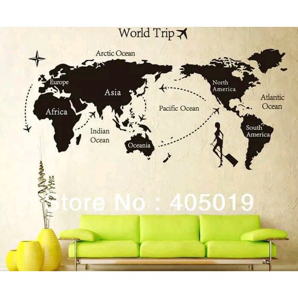 

Murah Sticker Stiker Wall Dinding Peta Dunia World Black Map SizeXL