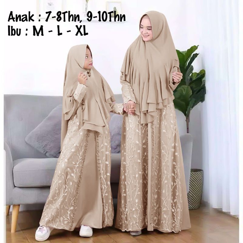 BAJU GAMIS DRESS BROKAT BRUKAT TILE LAYER COUPLE PASANGAN IBU DAN ANAK WANITA MUSLIM PREMIUM (1 SET 