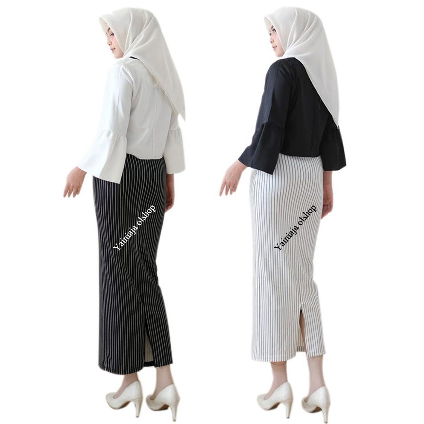 Rok span motif salur bahan scuba