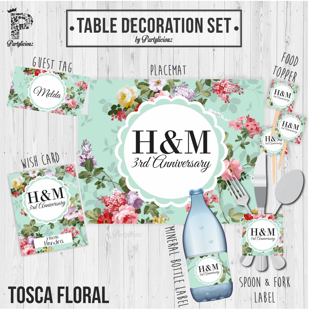 Jual Table Decoration Set TOSCA FLORAL Tatakan Piring Pesta Ultah Anniv