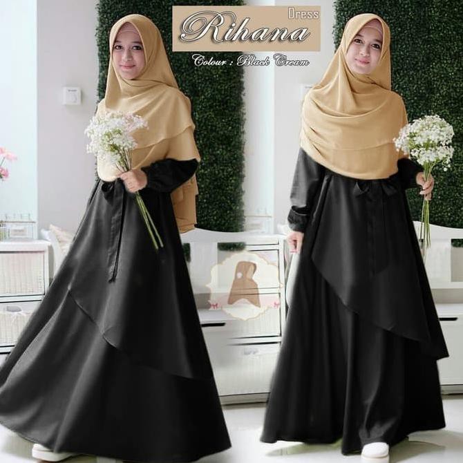 BAJU GAMIS MUSLIM SYAIRI SYARII RIHANA HITAM / GAMIS SYARI PESTA