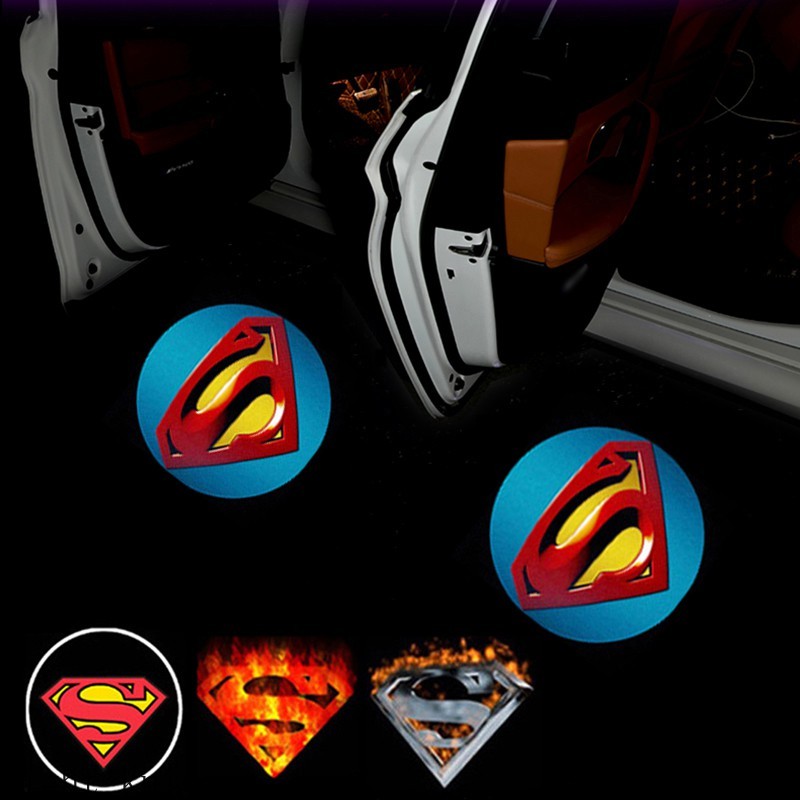 2pcs Lampu Led Logo Superman Untuk Pintu Mobil