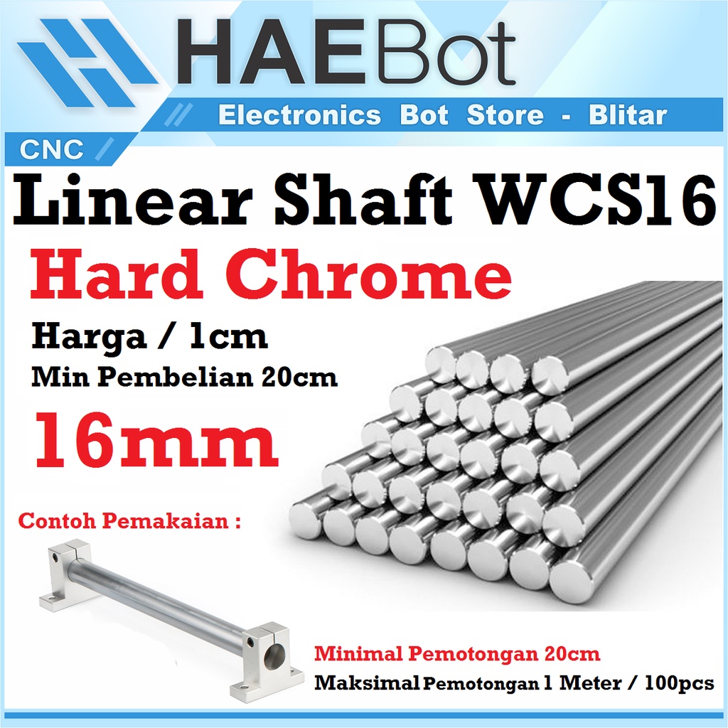 [HAEBOT] Linear Shaft WCS16 16mm As Besi Polos CNC Hard Chrome Steel 3D Printer Harga 1cm Mekanik Part Slider Batang