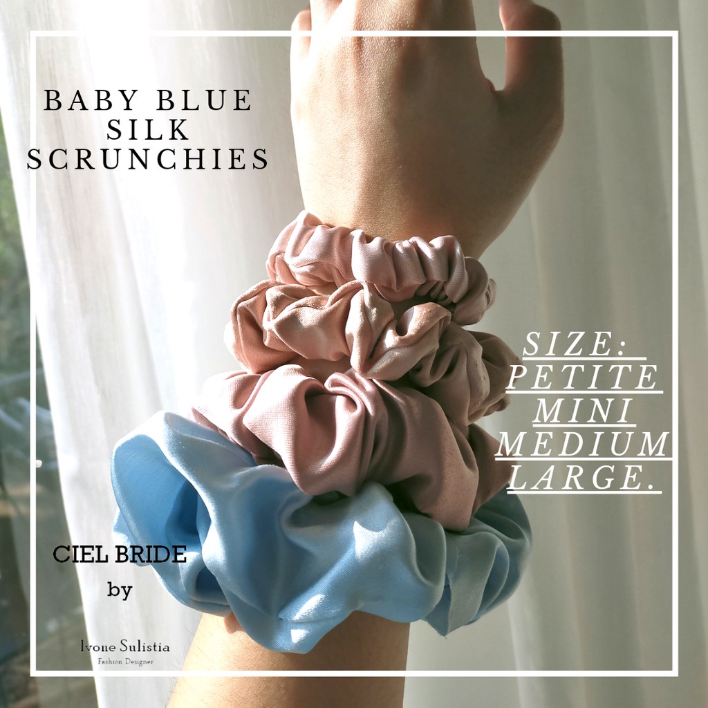 baby blue silk scrunchie premium with box ikat rambut sutra