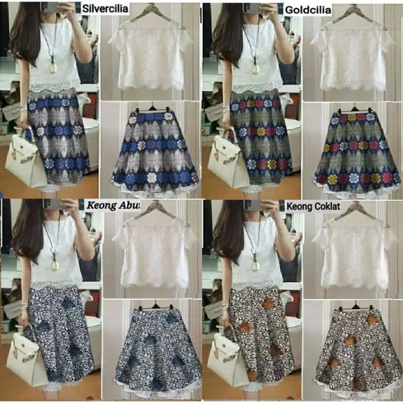 Setelan Batik Brukat Brokat Kebaya Pendek Santai Lucu Cantik Rok Bagus Cute