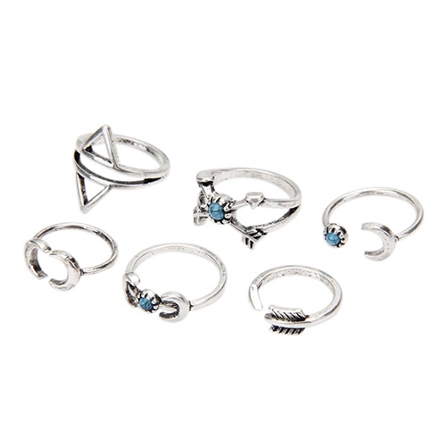 Hu Hu Hu Hu Hu Alat Bantu Pasang Kacamata♡ 6pcs Cincin Buku Jari Aneka Bentuk Warna Silver Untuk Wanita