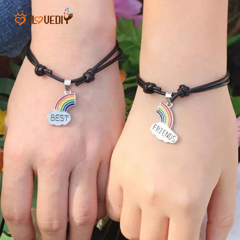 2pcs Gelang Tali Persahabatan Dengan Liontin Pelangi Untuk Pasangan