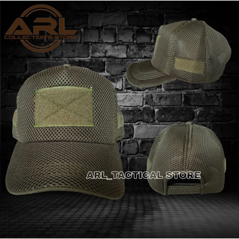 topi double mess hijau army polos / topi jaring tactical velcro / topi double mess polos