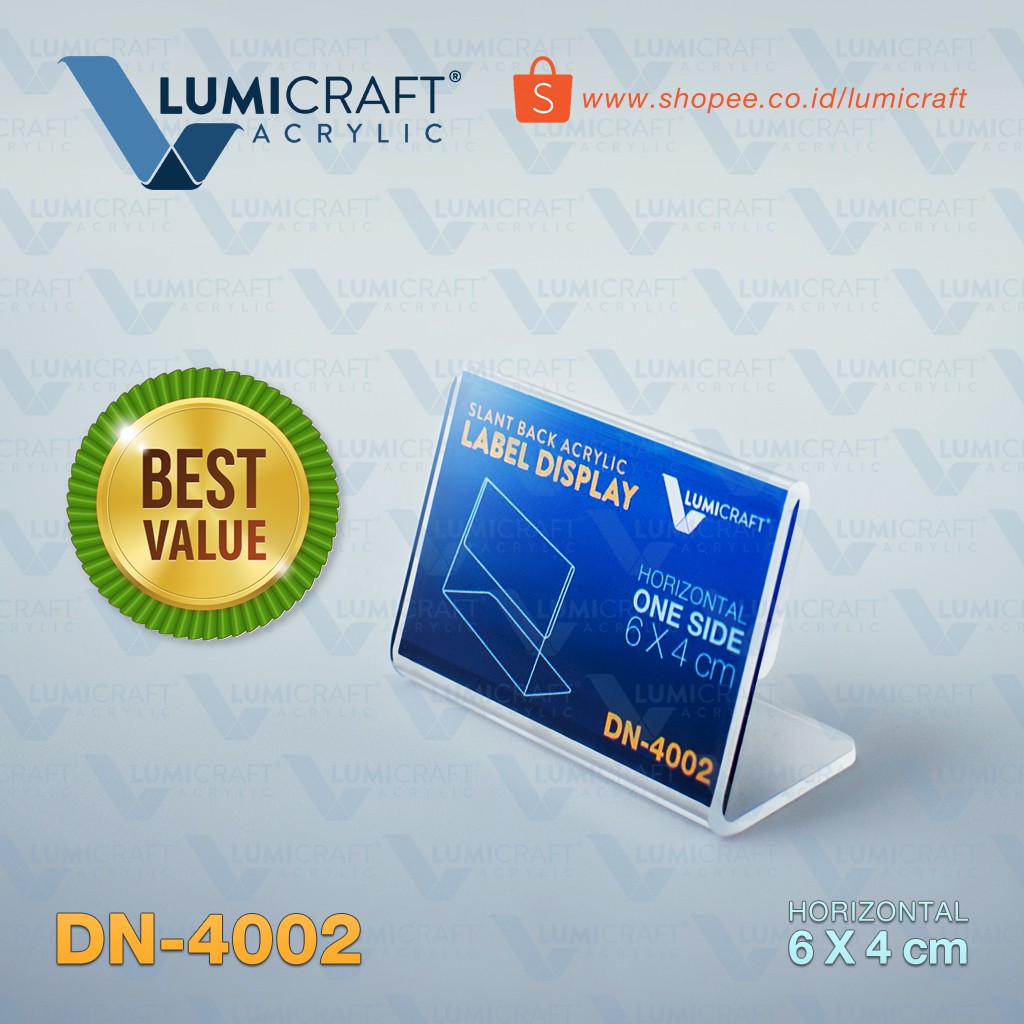 

Tent Card Acrylic Mini Model L / Label Display Akrilik untuk harga supermarket atau pilihan rasa toko kue ukuran 6 x 4 cm Horizontal | Lumicraft DN-4002