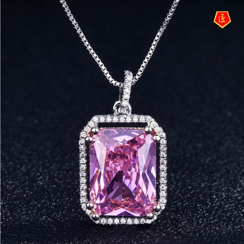 [Ready Stock]New High-End Luxury Necklace Pink Tourmaline Rings Ear Studs