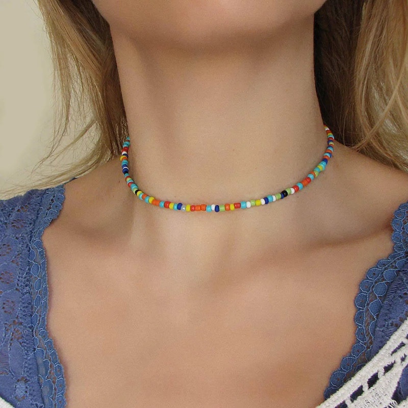 Kalung Choker Manik-Manik Warna-Warni Gaya Boho Korea Untuk Wanita