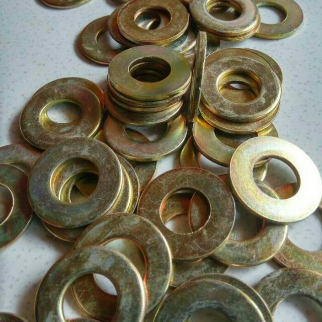 100 PC Ring Plat M10 Kuning 10mm mili baut 14