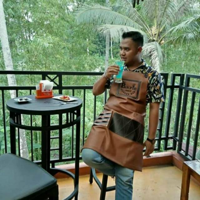 Apron Barbershop Celemek Cukur rambut Apron Barista Celemek Cafe full synthetic leather for barberman  include request bordir logo