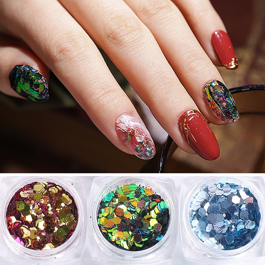 1 Kotak Payet Glitter Bentuk Hexagon 3D Untuk Dekorasi Nail Art