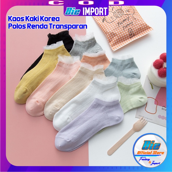 Kaos Kaki Korea Wanita Polos Renda Transparan Impor Best Seller