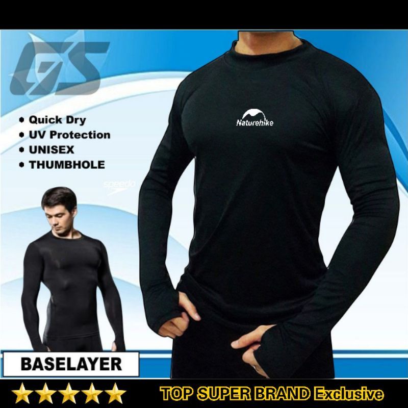 Manset kaos lengan panjang hitam baselayer tangan pendaki kaos dalaman pria